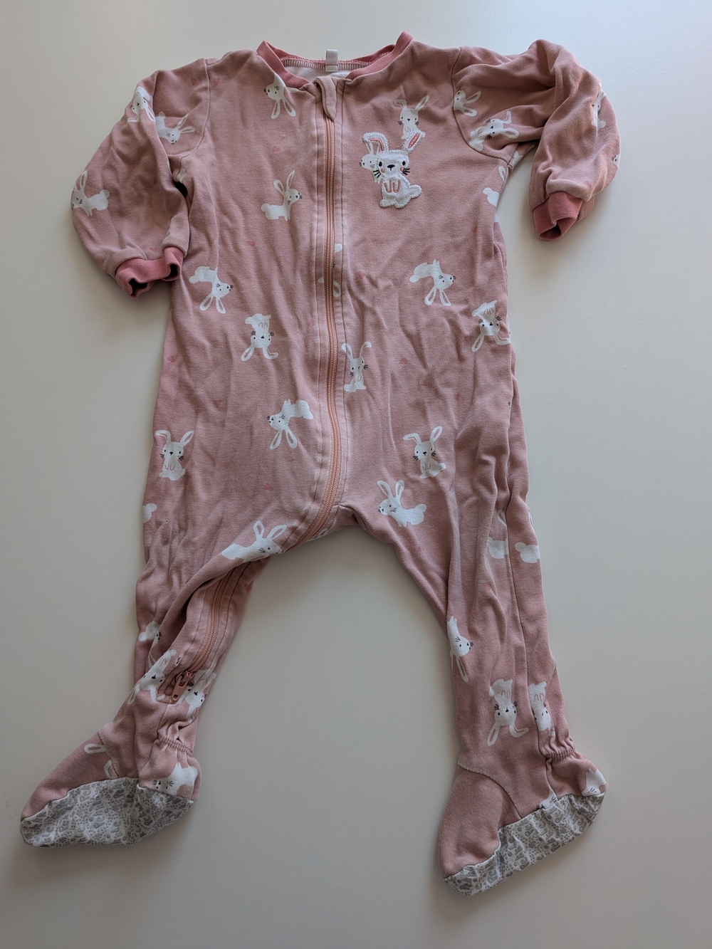 5 For 25$ PEKKLE - Soft Pink Bunny Zip-Front Kids Footed One-Piece